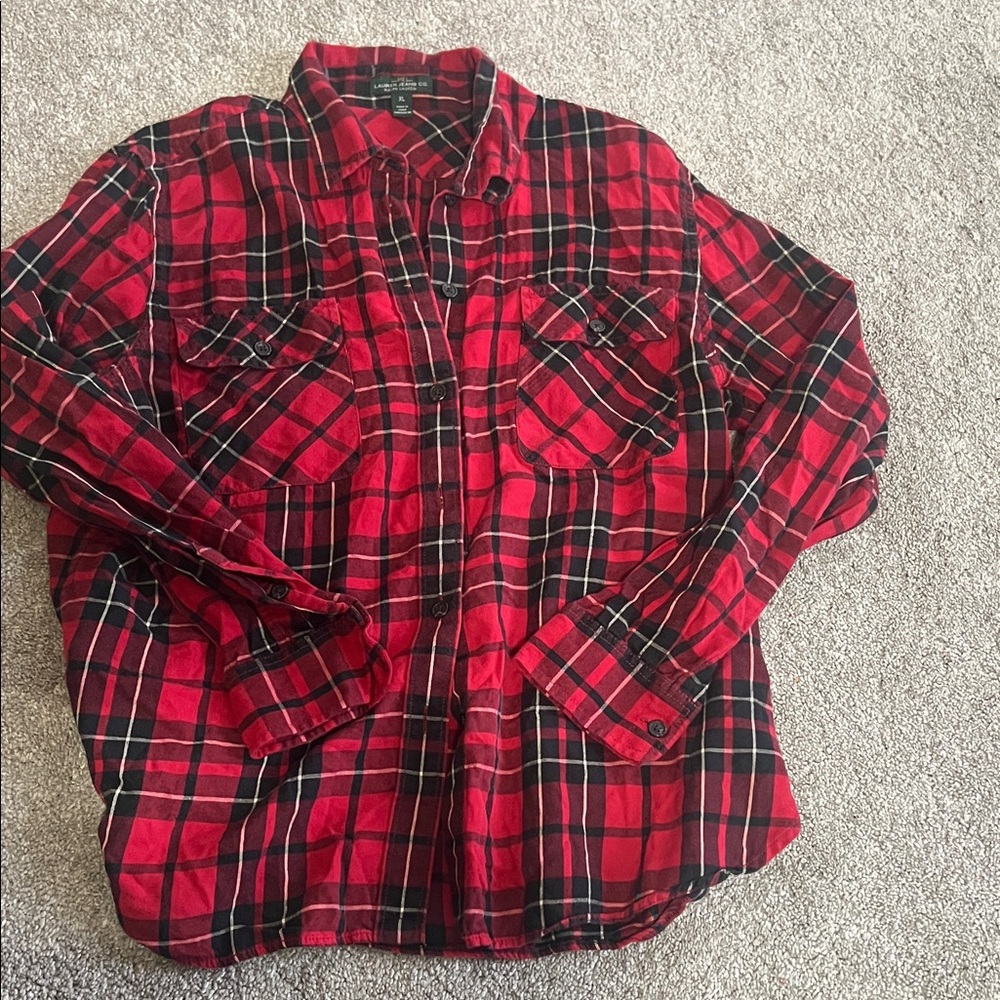 LRL Lauren Jeans Co Ralph Lauren Womens XL Red Black Plaid Flannel (Fits M)